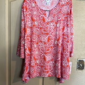 Ruby Rd. Red and White Floral Blouse